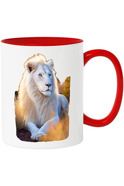 StoryGift Romania White Lion Mug, Savannah, Jungle, Animals, The Lion King, Ceramic, 330ml, with Handle, With,STG