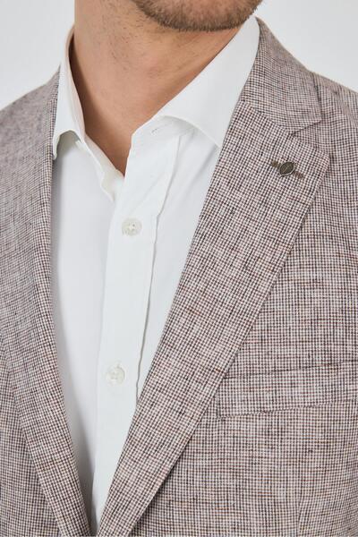 İmza Houndstooth Pattern Cloth Foot Mono Collar Half Lining Linen Blended 6 Drop Slim Fit Jacket 1002250102