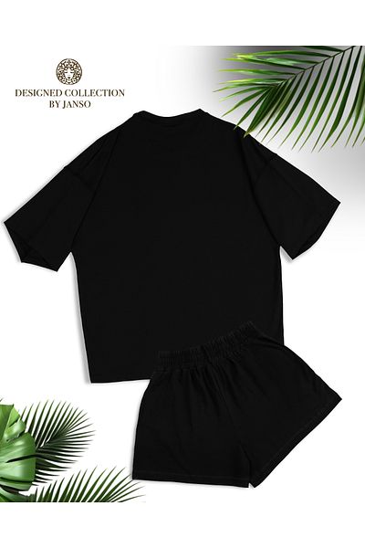JANSO GROUP - Women Short Sleeve Tshirt - Shorts Suit Fourty Four Stone Print Oversize