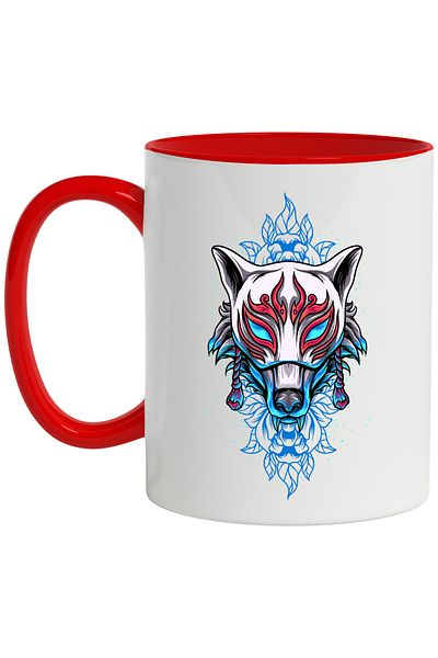 StoryGift Romania Mug With Mask, Wolf, Rope, Flowers, Leaves, Lights, Asian, Multicolor 330 ml, Ce, Cu,STG