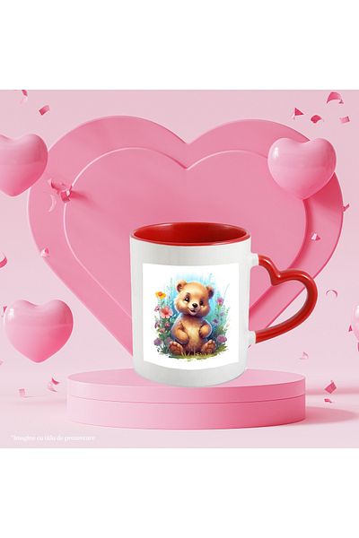 StoryGift Romania Mug with a cheerful teddy bear | illustration | in nature | plants | flowers | greenery | , With ,STG