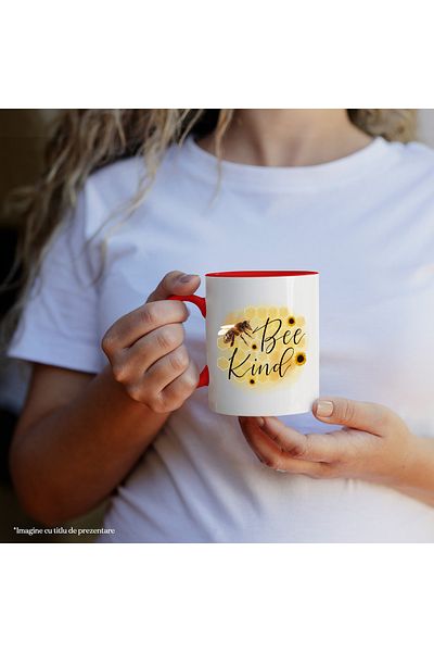 StoryGift Romania Bee mug with honeycomb background with the message "Be Kind", kindness, help, insect, With,STG