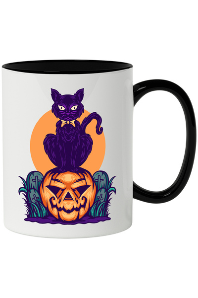 StoryGift Romania Cana Cu Halloween: Pisica, Dovleac, Cimitir, Cruci, Noapte,...