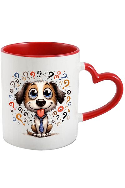 StoryGift Romania Mug with a playful puppy | illustration | tie | question marks | happiness |, With ,STG
