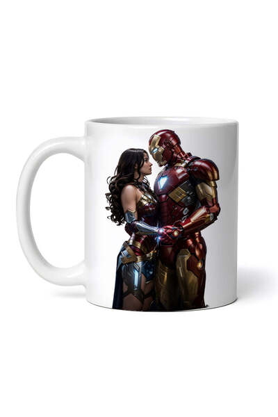 OEM Cană albă personalizată, Iron Man și Wonder Woman, INOVATIX®. 330ml