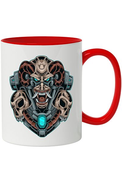 StoryGift Romania Mug With Demon, Horns, Mecha, Skulls, Robot, Sci Fi, Multicolor 330 ml, Ceramic, With ,STG