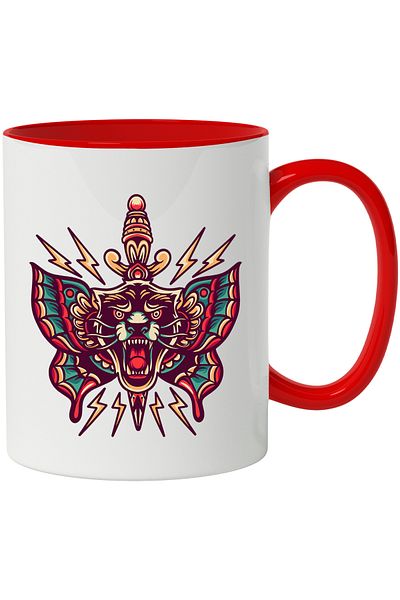 StoryGift Romania Mug With Panther, Lightning, Dagger, Wings, Butterfly, Abstract, Multicolor 330 ml, Ce, Cu,STG