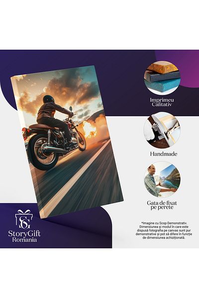 StoryGift Romania Tablou Canvas Strada De Foc Pe Care Circula Un Barbat Pe Motocicleta Cu Viteza Pentru A Ocoli