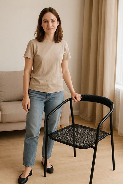 MARIA HOMES "Modern Black Metal Frame Chair with Comfortable Cushioned Backrest and Sea for Living Room