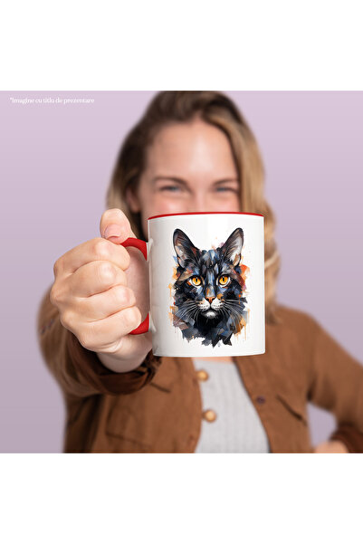 StoryGift Romania Cat Head Mug, Geometric, Mosaic, Animal Lovers, Multicolor 330 ml, With ,STG