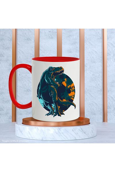 StoryGift Romania Mug With Dinosaur, T-rex, Fangs, Abstract, Multicolor 330 ml, Ceramic with R Handle, With ,STG