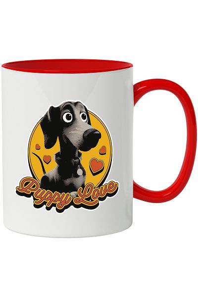 StoryGift Romania Mug With Message In English Puppy Love, Puppy, Retro, Hearts, Circle, Multicolor 330 m, With ,STG