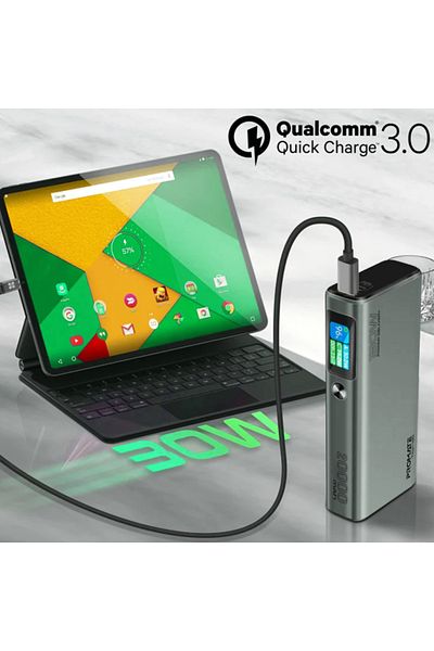 Promate Power Bank Titan-130 130W - with USB-C Cable - 20000mAh Capacity - Silver