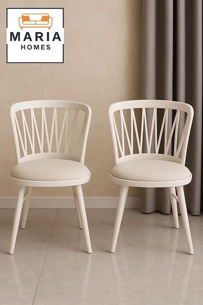 MARIA HOMES White Backrest Chair with Cream Padded Seat – Modern Plastic Dining Chair
