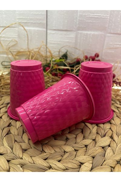 Deniz Party Store Fuchsia Plastic Patterned Glass 25 Pieces 250 Cc