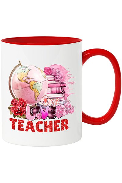 StoryGift Romania Mug with globe and stack of books with the message "One Loved Teacher",, With ,STG
