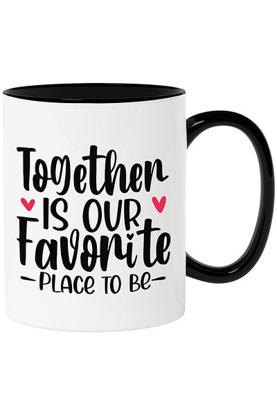 StoryGift Romania Mug with hearts and the message ""Together is our favorite place"" with Black Handle, With ,STG