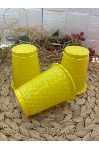 Deniz Party Store Yellow Plastic Patterned Glass 25 Pieces 250 Cc