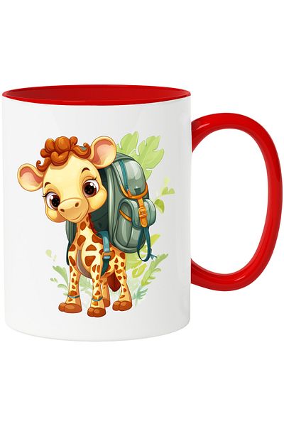 StoryGift Romania Mug with an exploring giraffe | illustration | nature | schoolbag | equipped | leaf, With ,STG