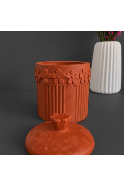 Karra Art Concrete Decorative Jar with Flower Detail