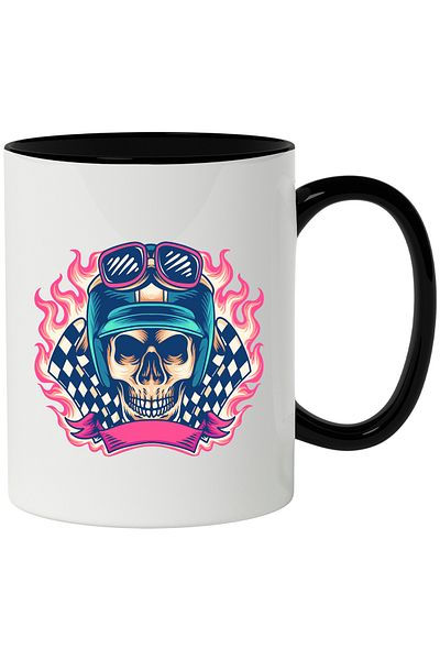 StoryGift Romania Mug With Skull, Glasses, Helmet, Flames, Racing, Ribbon, Multicolor 330 ml, Ce, Cu,STG