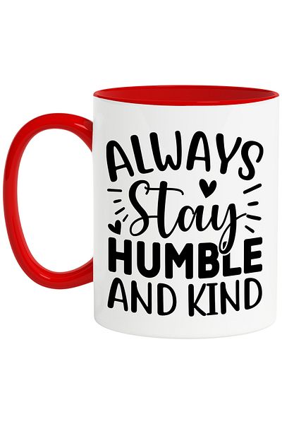 StoryGift Romania Mug with message urging you to always remain modest and kind with Red Handle, With M,STG