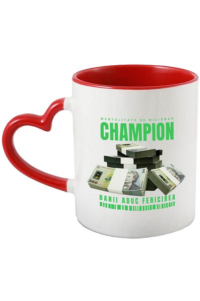 StoryGift Romania _Champion_ Mug - Money Brings Happiness, 330ml, Ceramic with Red Heart Handle, With Handle, STG