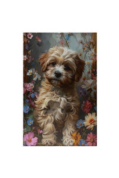 StoryGift Romania Tablou Canvas Suparatul Catelus Cu Blana Pufoasa Si Ochii Inlacrimati Sta Printre Floricelele