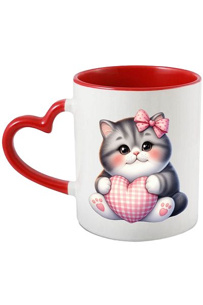 StoryGift Romania Mug with a chubby kitty holding a heart in her arms | illustration | tableware, With,STG