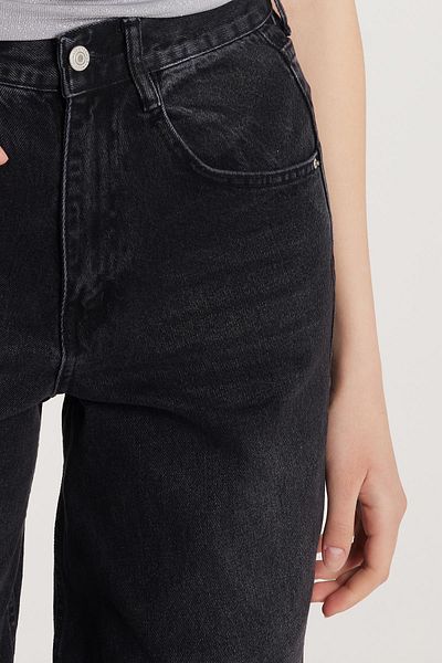 Tudors Women's Regular Fit Buckle Wide Leg Baggy Jean Denim Smoked Trousers
