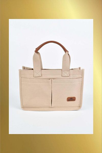 Biriz Moda Women's Canvas Fabric Multi-Compartment Daily Hand and Shoulder Bag - Mink