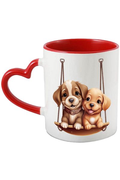 StoryGift Romania Mug with 2 puppies swinging | illustration | playmates | cum, Cu,STG