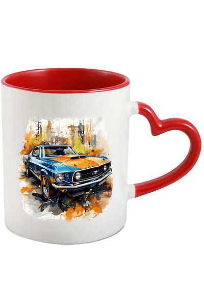 StoryGift Romania Mug With Car, Ford Mustang, Retro, Vintage, Paint, Multicolor 330 ml, Ceramic, With ,STG