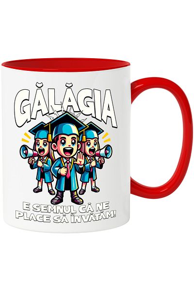 StoryGift Romania Galagia Mug is the sign that we love to learn school, 330ml, Ceramic with Red Handle, With,STG