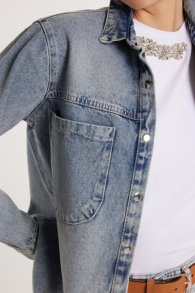 Tudors Cămașă din denim cu mânecă lungă, cu buzunare duble, cu croială relaxată