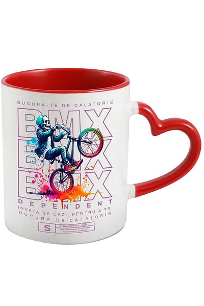 StoryGift Romania BMX Addict Mug - Enjoy the Ride, Skeleton on Bike, 330ml, Ceramic, With ,STG