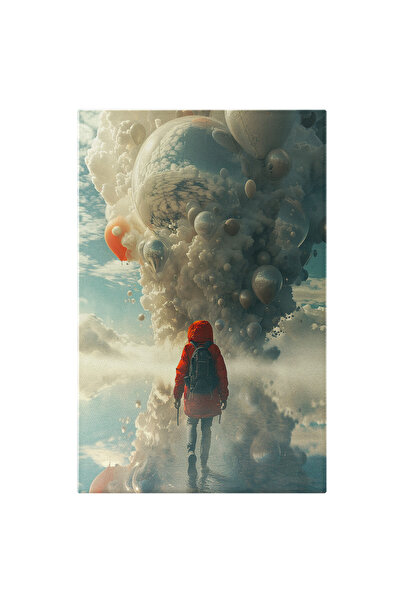 StoryGift Romania Tablou Canvas Persoana In Geaca Groasa Rosie Cu Un Ghiozdan...