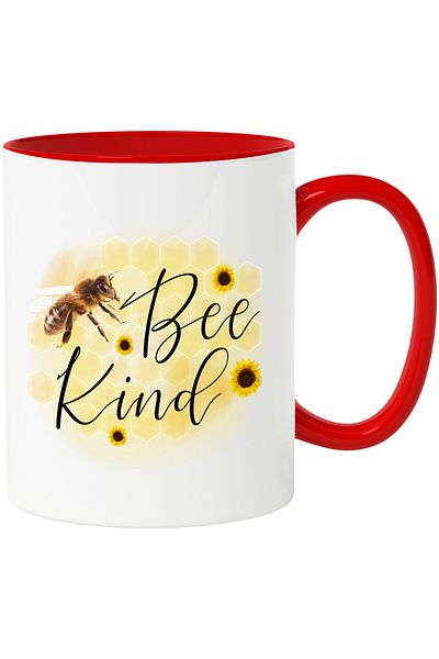 StoryGift Romania Bee mug with honeycomb background with the message "Be Kind", kindness, help, insect, With,STG