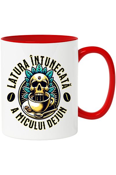 StoryGift Romania Mug The Dark Side of Breakfast Bitter Coffee, 330ml, Ceramic with Red Handle, With ,STG