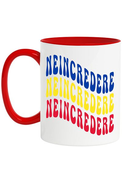StoryGift Romania Mug The Word Distrust, in the Colors of the Romanian Flag, Red, Yellow, Blue, with ,STG
