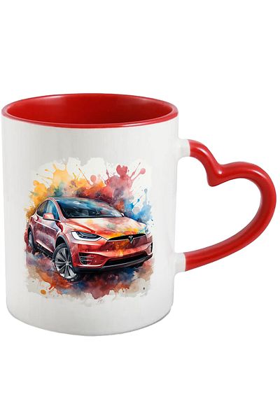 StoryGift Romania Car Mug, Brand, Tesla, Watercolor, Wheels, Multicolor 330 ml, Ceramic with M, With ,STG