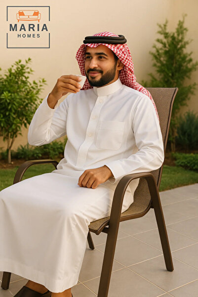 MARIA HOMES كرسي خارجي شبكي بذراعين بإطار بني - كرسي فناء قابل للتهوية للحديقة أو الشرفة أو المقهى