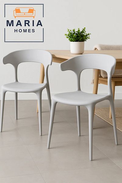 MARIA HOMES Minimalist Light Grey Plastic Chair – Modern Ergonomic Design for Dining, Café, and Office Spaces