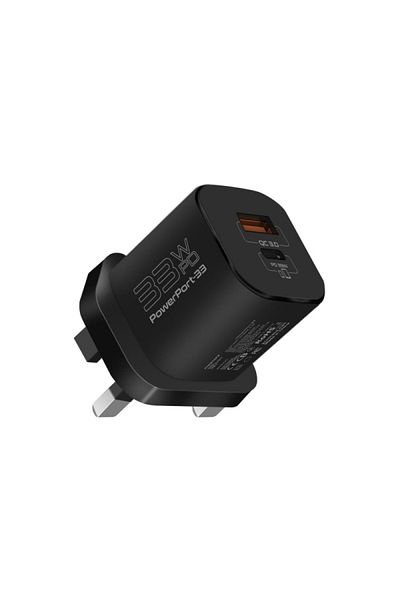 Promate PowerPort-33 Dual-Port (Type-C and USB-A) Fast Charging Wall Charger - 33W - Black