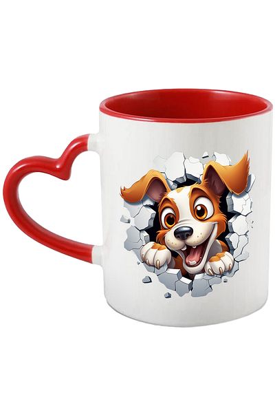 StoryGift Romania Mug with a dog sticking its head out of a destroyed wall, illustration, cheerful, curious, , With ,STG