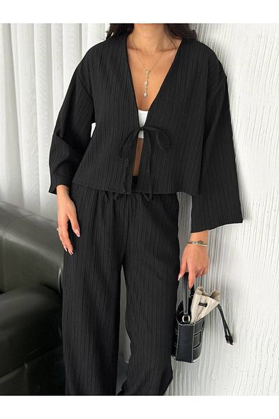 Noa Noa Front Tie Detailed Trousers Cardigan Set