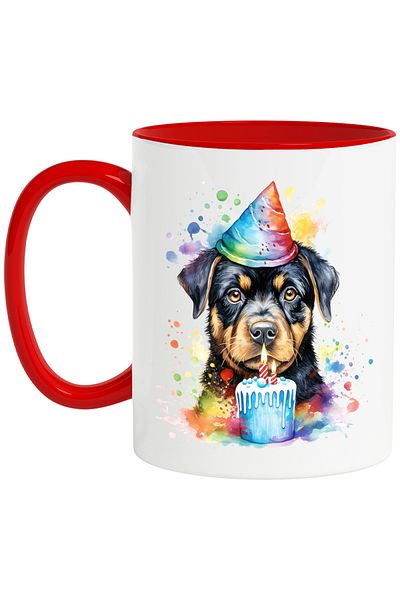 StoryGift Romania Mug with a Rottweiler puppy, illustration, birthday, cake, cookie, candle, With, STG