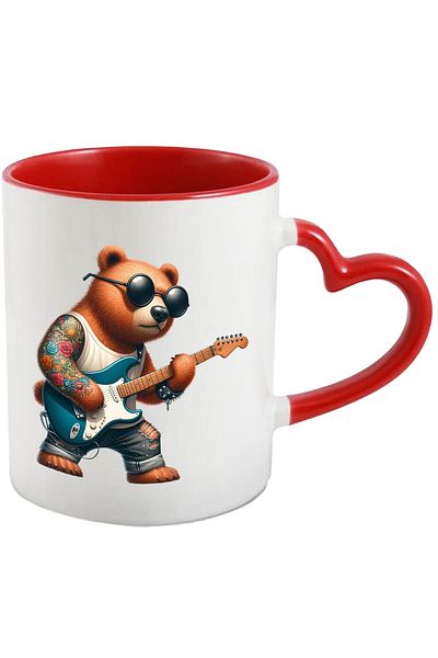 StoryGift Romania Mug with a tattooed bear playing the guitar | illustration | glasses | band | in, With ,STG