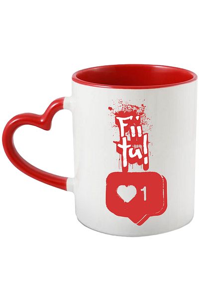 StoryGift Romania Be yourself social media appreciation power mug, 330ml, Ceramic with Red Heart Handle, With M,STG