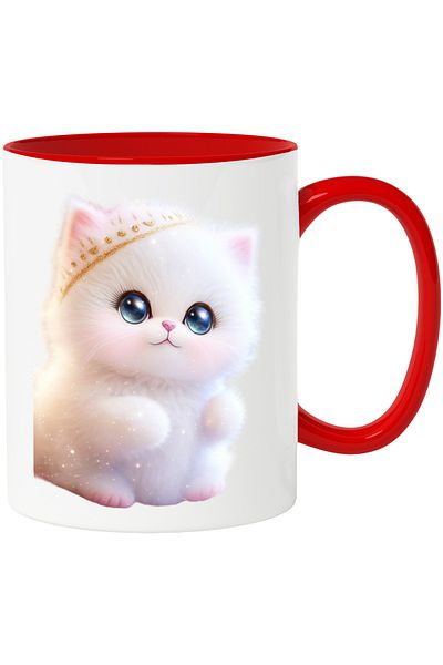 StoryGift Romania Mug With Big Eyes Cat and Crown, Fluffy, Soft, Animals, Ceramic, 330ml, , With ,STG